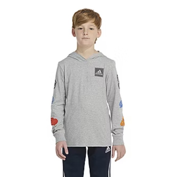 Adidas Gray Hoodie with Vibrant Sleeve Details - Picture 1 of 5